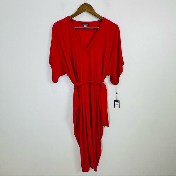 Tommy Hilfiger Red Matte Jersey Pleated Midi Dress Size 2 - Picture 4 of 11